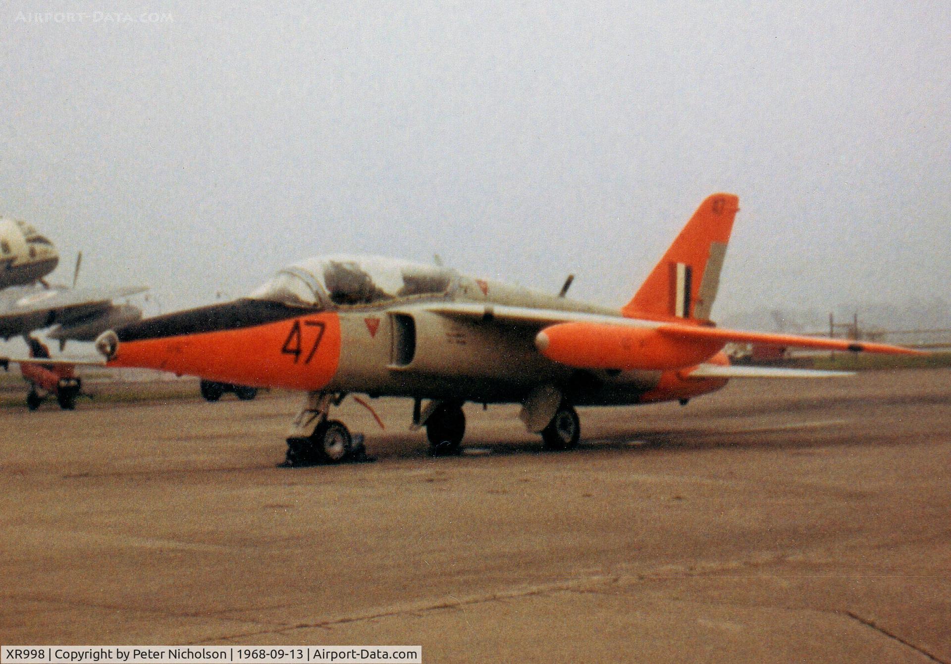 XR998, 1964 Hawker Siddeley Gnat T.1 C/N FL592, Gnat T.1 of 4 Flying Training School on display at the 1968 RAF Finningley Battle of Britain Airshow.