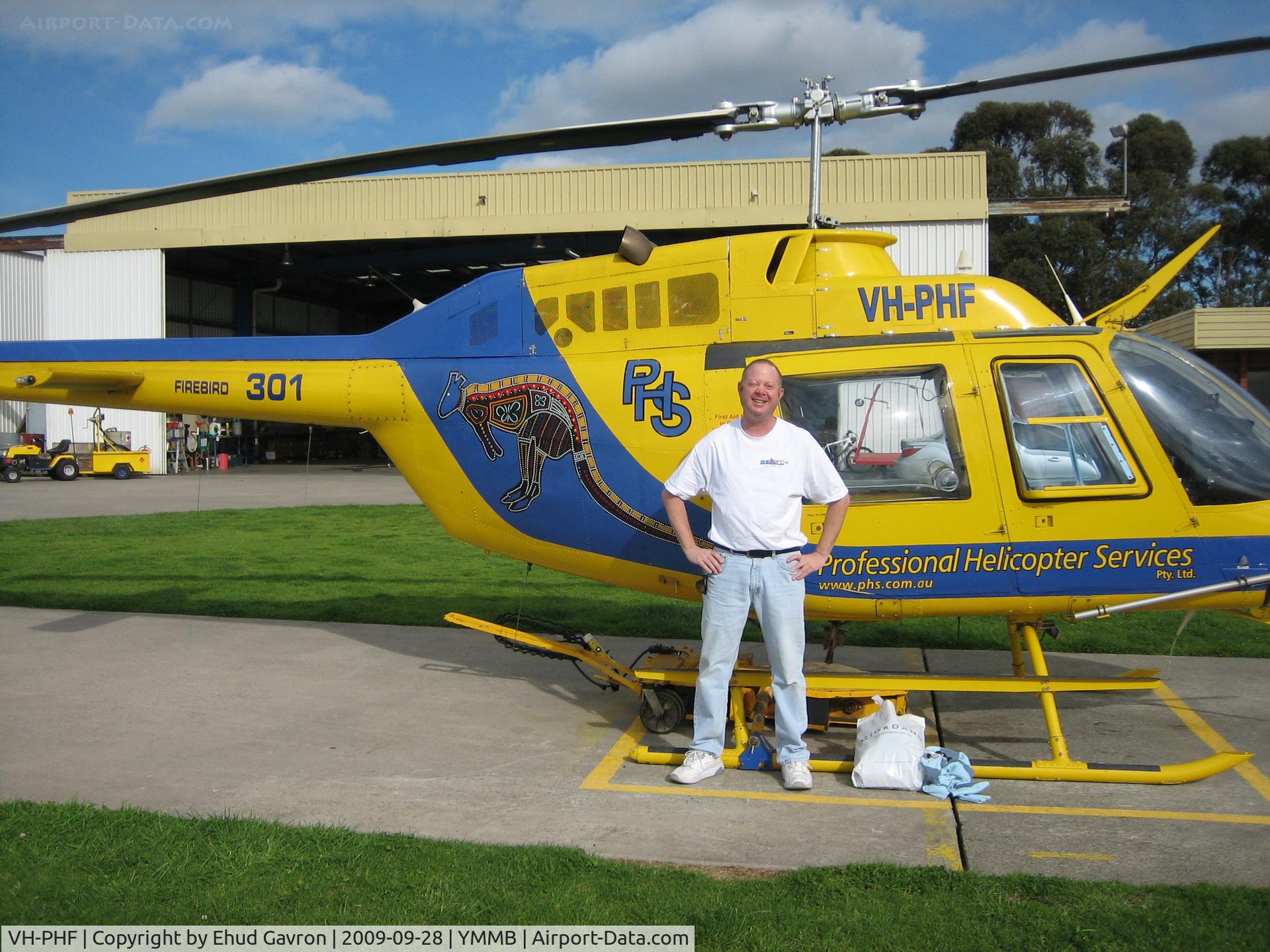 VH-PHF, 1976 Bell 206B (II) C/N 1926, VH-PHF at Moorabbin prior to preflight and flying a JetRanger for the first time ever!