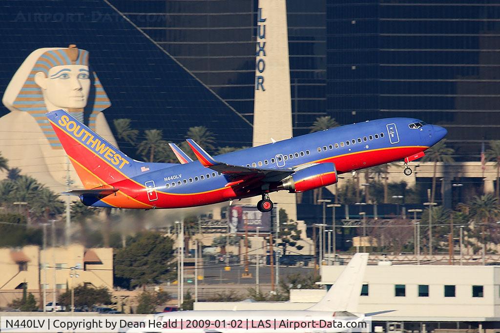 N440LV, 2003 Boeing 737-7H4 C/N 29835, Southwest Airlines N440LV (FLT SWA454) climbing out from RWY 1R en route to John Wayne-Orange County Airport (KSNA).