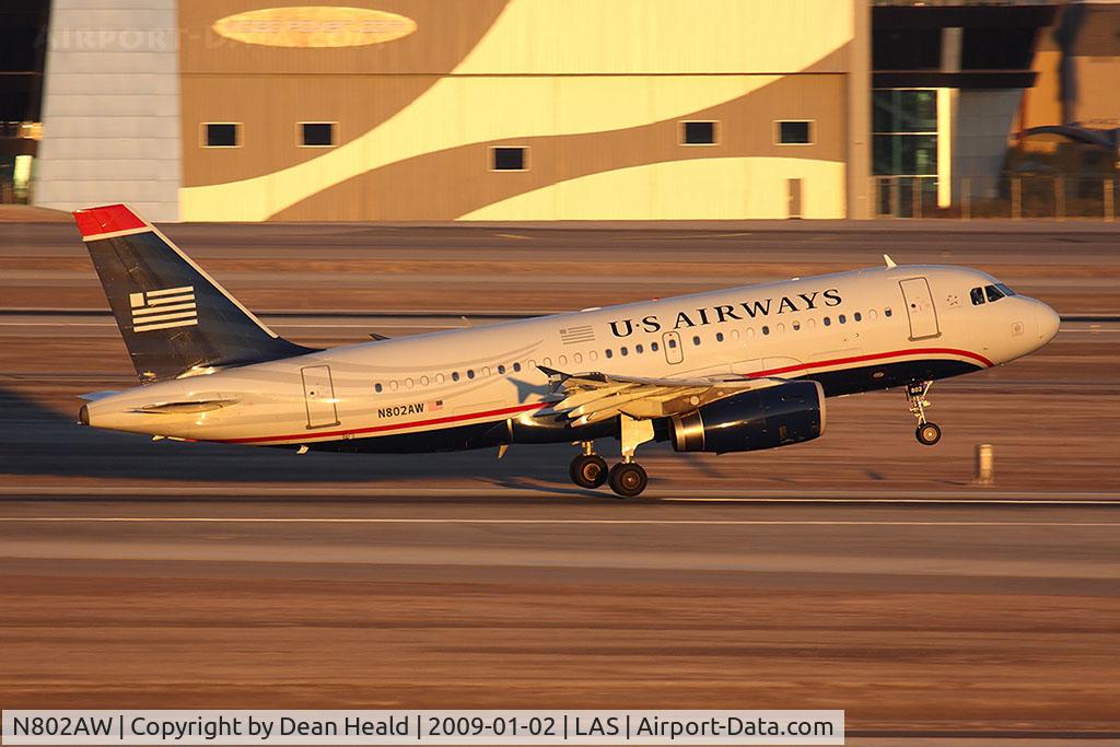 N802AW, 1998 Airbus A319-132 C/N 0924, US Airways N802AW (FLT AWE101) departing RWY 1R en route to Los Angeles Int'l (KLAX).