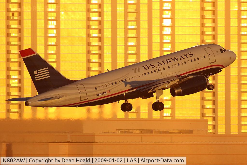 N802AW, 1998 Airbus A319-132 C/N 0924, US Airways N802AW (FLT AWE101) climbing out from RWY 1R en route to Los Angeles Int'l (KLAX).