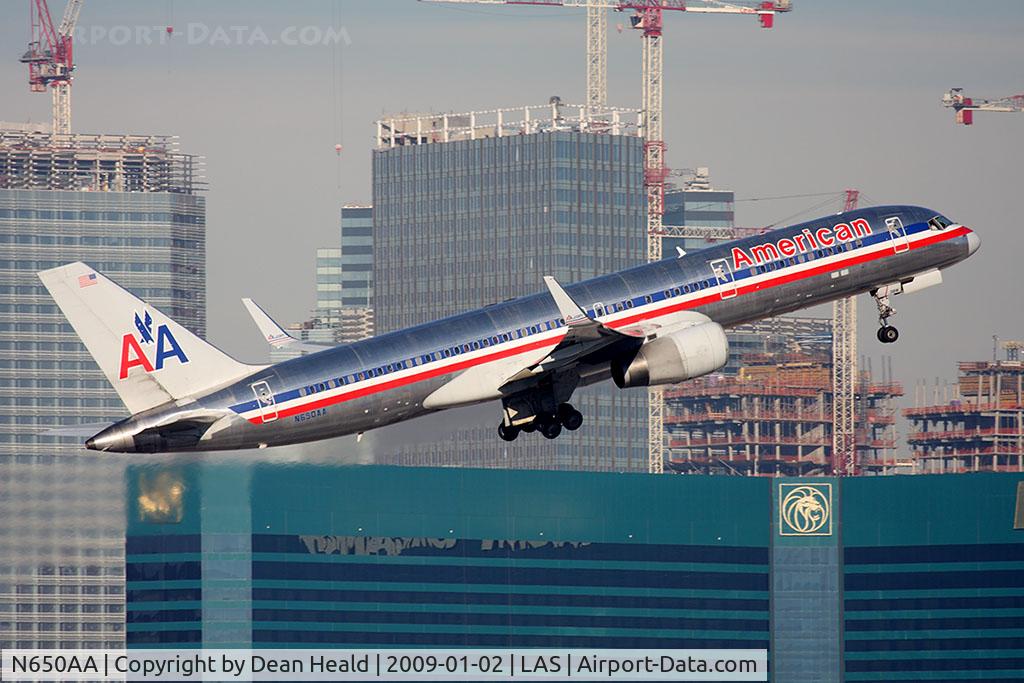 N650AA, 1991 Boeing 757-223 C/N 24608, American Airlines N650AA (FLT AAL1554) climbing out from RWY 1R en route to Dallas/Fort Worth Int'l (KDFW). Alot of new construction is occurring along the Las Vegas Strip.