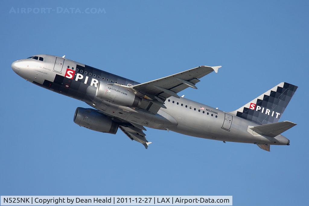 N525NK, 2006 Airbus A319-132 C/N 2942, Spirit Airlines N525NK (FLT NKS360) climbing out from RWY 25R en route to Las Vegas McCarran Int'l (KLAS).