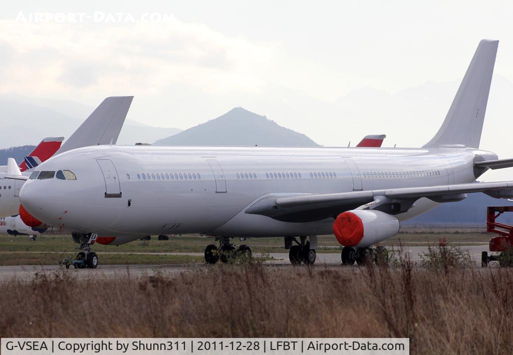 G-VSEA, 1992 Airbus A340-311 C/N 003, On maintenance... All white, no titles...