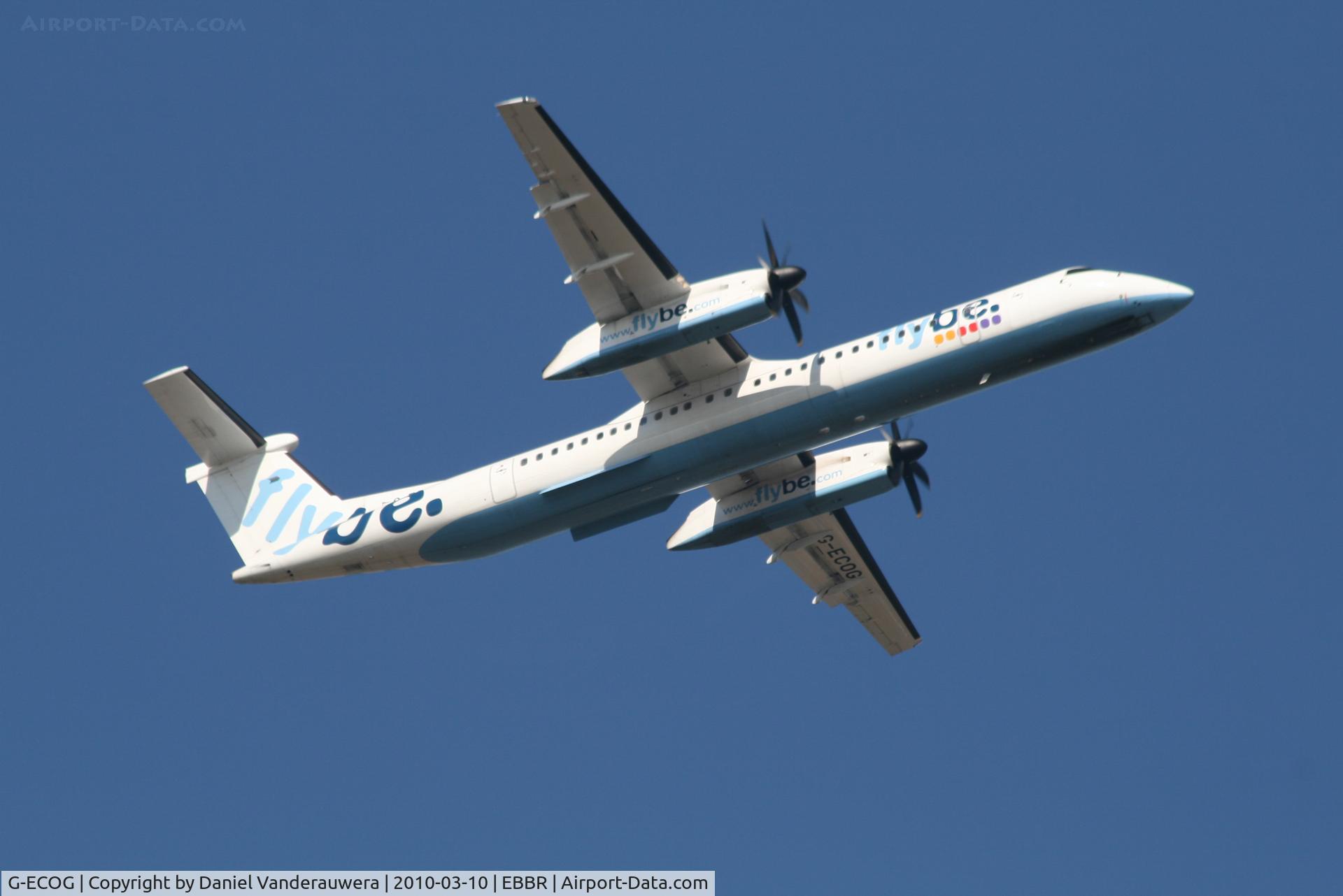 G-ECOG, 2008 De Havilland Canada DHC-8-402Q Dash 8 C/N 4220, Flight BE594 is climbing from RWY 07R