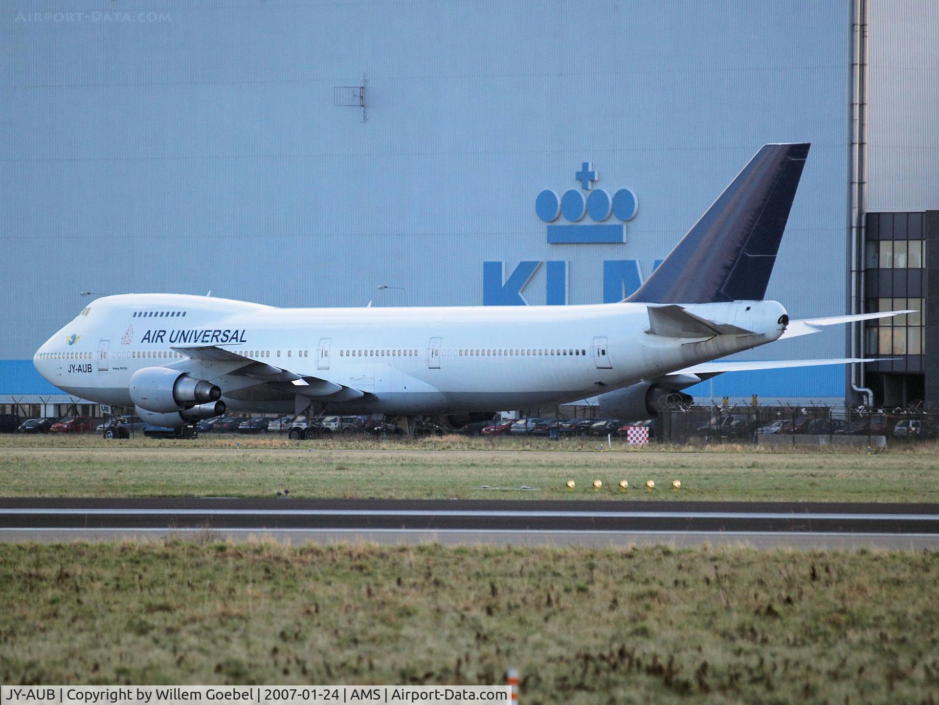 JY-AUB, 1986 Boeing 747-230B C/N 23622/665, Standing on Schiphol Airport for repair.