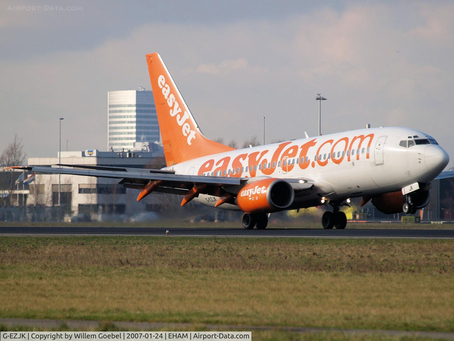 G-EZJK, 2002 Boeing 737-73V C/N 30246, Landing on runway 06 of Amsterdam Airport