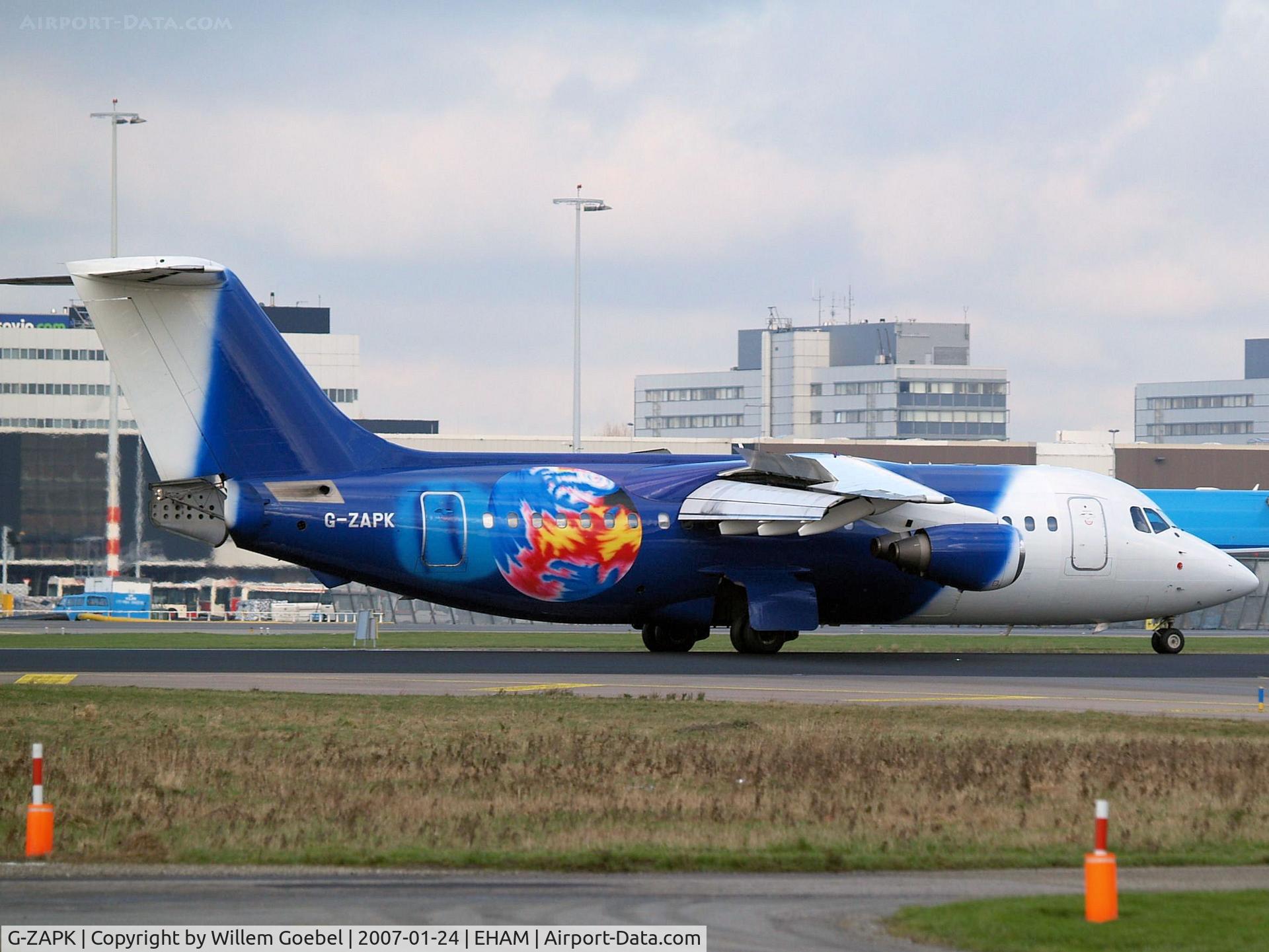 G-ZAPK, 1989 British Aerospace BAe.146-200QC Quick Change C/N E2148, Landing on runway 06 of Amsterdam Airport