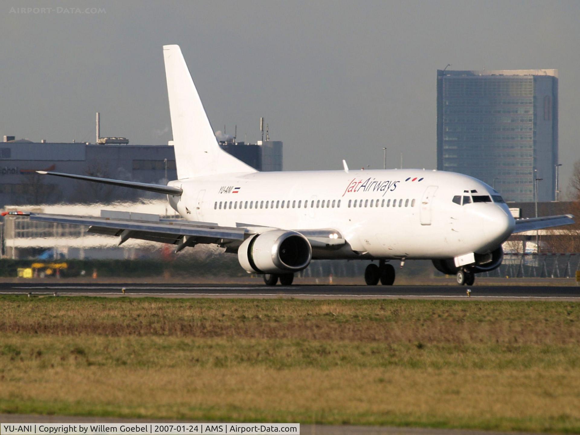YU-ANI, 1985 Boeing 737-3H9 C/N 23416, Landing on runway 06 of Amsterdam Airport