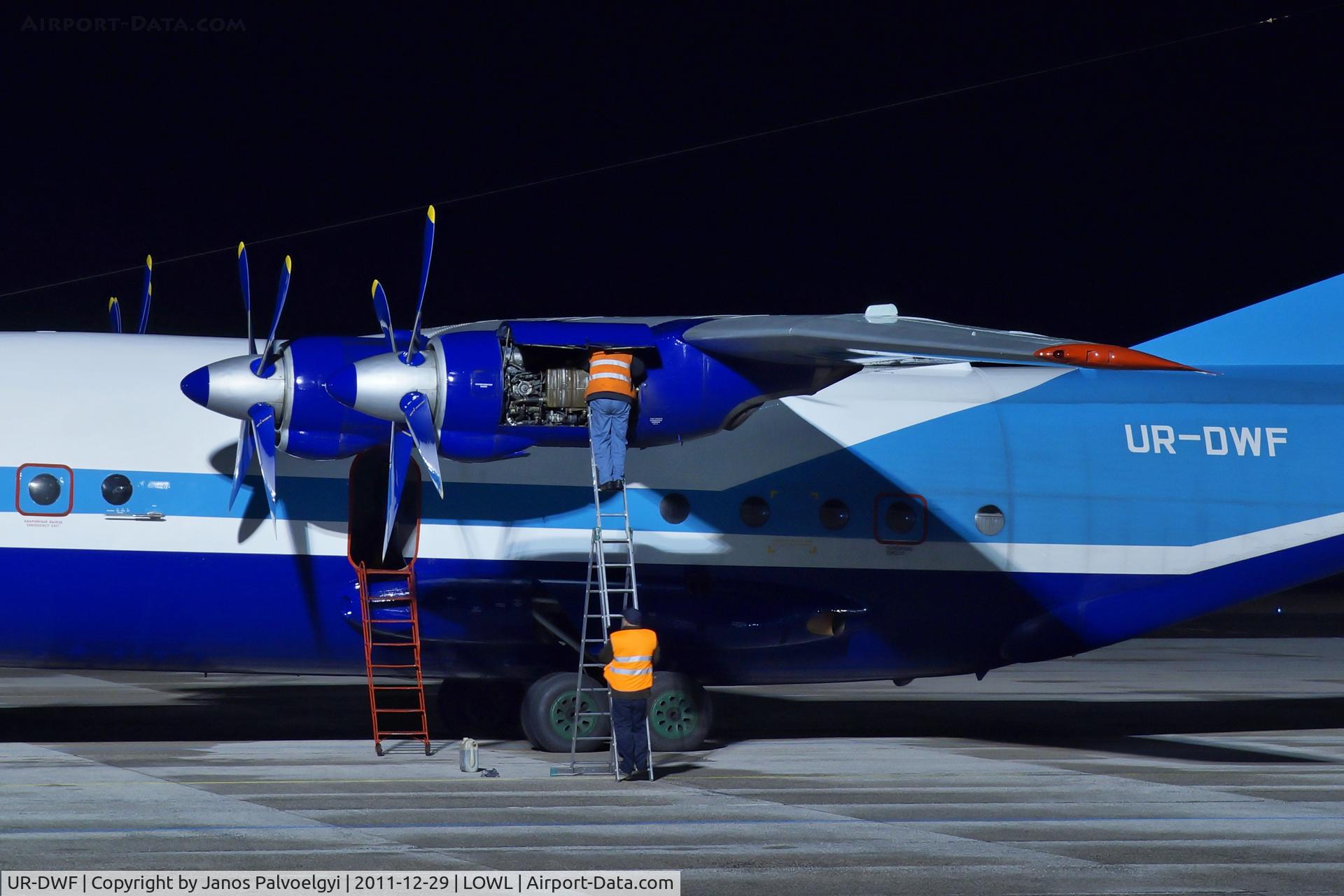 UR-DWF, 1968 Antonov An-12BK C/N 8345802, Merdian Aviation Antonov An-12BK technical check in LOWL/LONZ