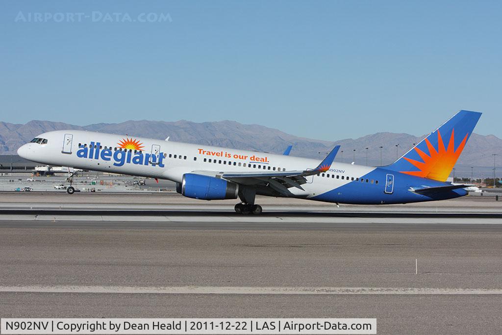 N902NV, 1992 Boeing 757-204 C/N 26964, Allegiant Air N902NV (FLT AAY423) from Chicago/Rockford Int'l (KRFD) landing RWY 25L. At the time of this photo, this is the only B752 being operated by Allegiant Air.