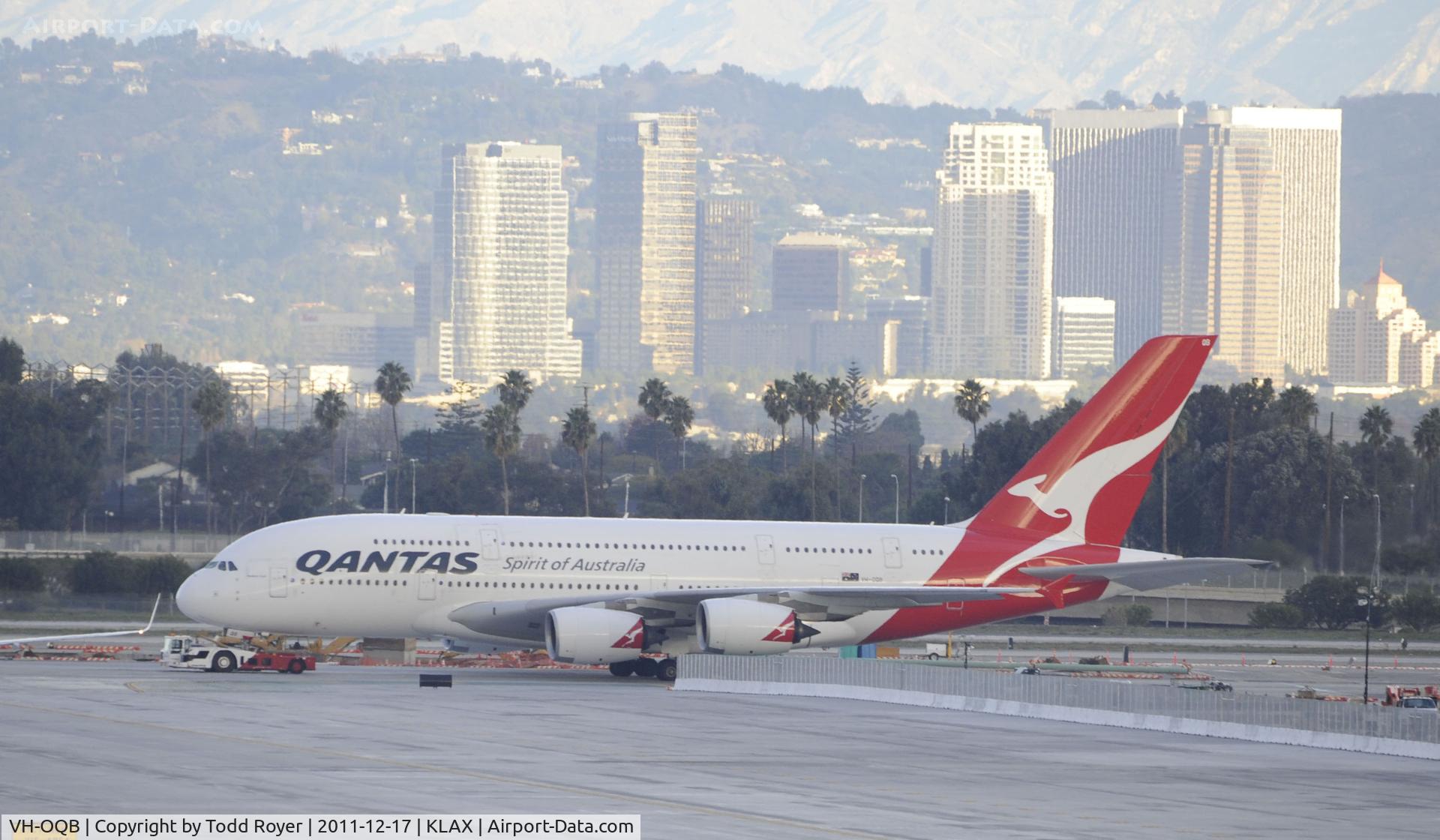 VH-OQB, 2008 Airbus A380-842 C/N 015, Getting towed to storage area to wait for next flight.