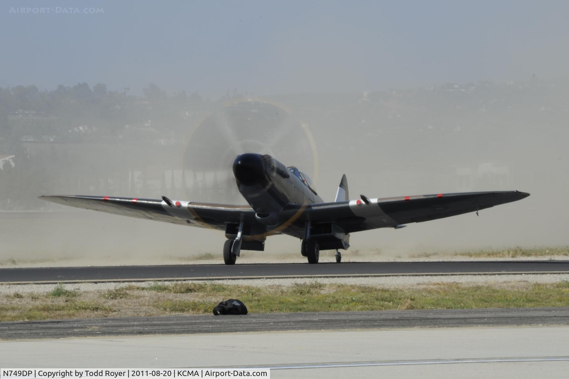 N749DP, 1945 Supermarine Spitfire XIV C/N 6S/583887, Making a dust storm at Camarillo.
