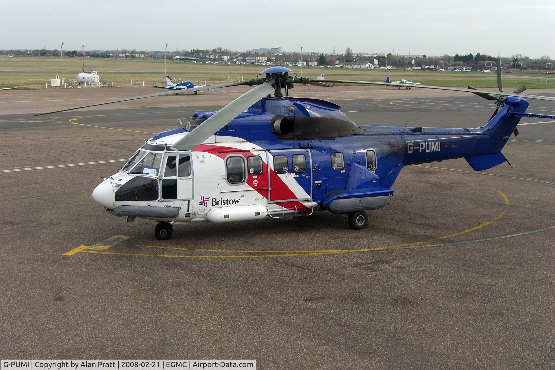 G-PUMI, 1985 Aerospatiale AS-332L Super Puma C/N 2170, In Bristow Helicopters livery on stand after diverting to airport.