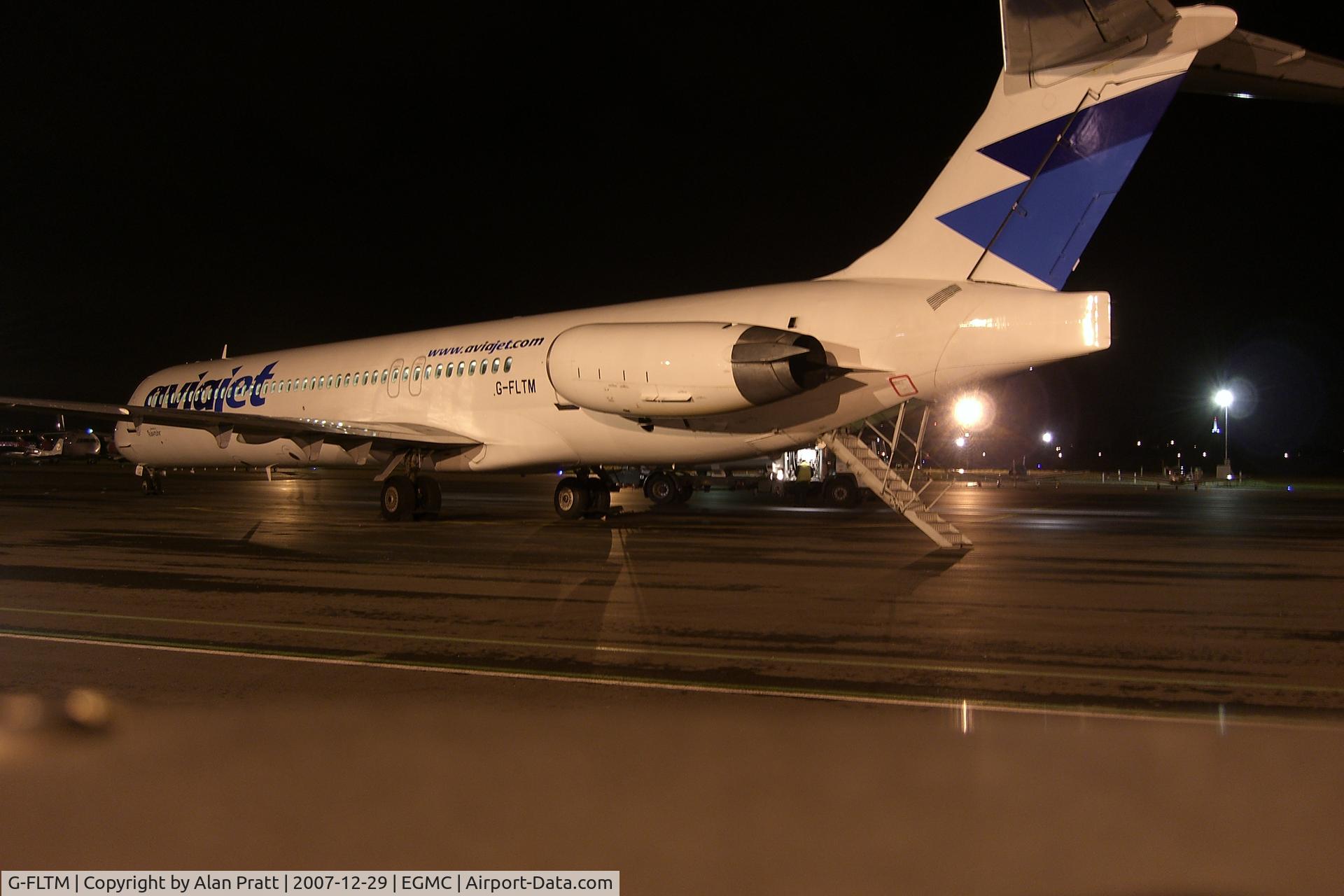 G-FLTM, 1990 McDonnell Douglas MD-83 (DC-9-83) C/N 53052, On stand refuelling for night departure to pick-up charter flight.