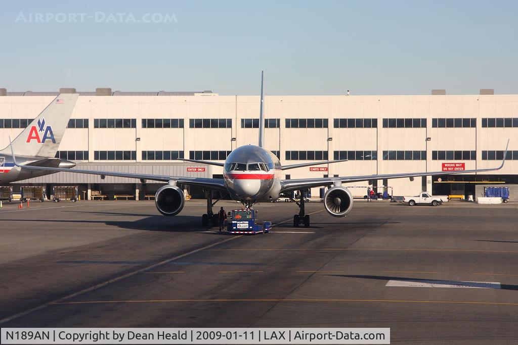 N189AN, 2001 Boeing 757-223 C/N 32383, American Airlines N189AN (FLT AAL244) after pushback from the gate, preparing to taxi to RWY 25R for departure to Orlando Int'l (KMCO).