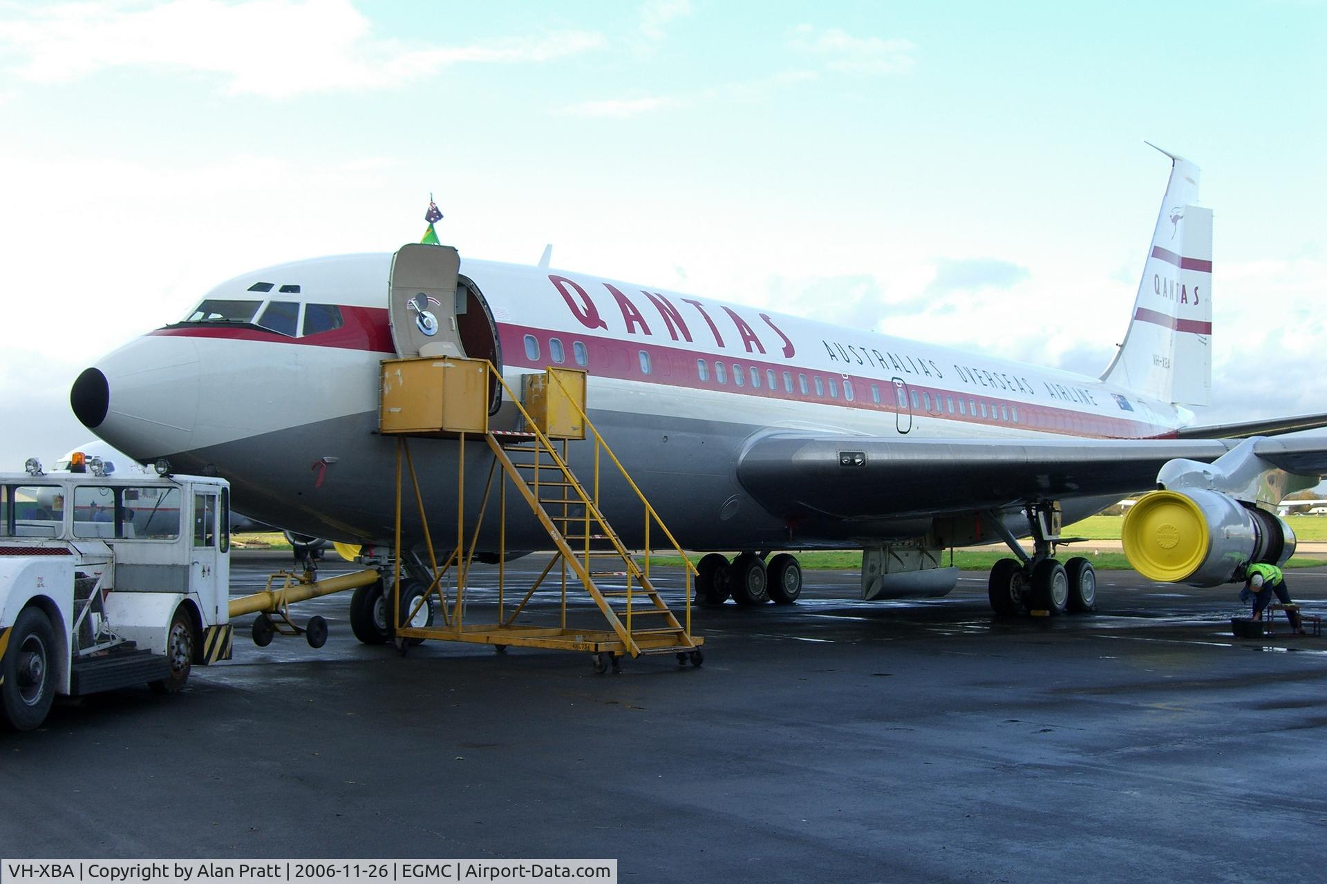 VH-XBA, 1959 Boeing 707-138B C/N 17696, Undergoing maintenance outside ATC Lasham Ltd aircraft engineering.