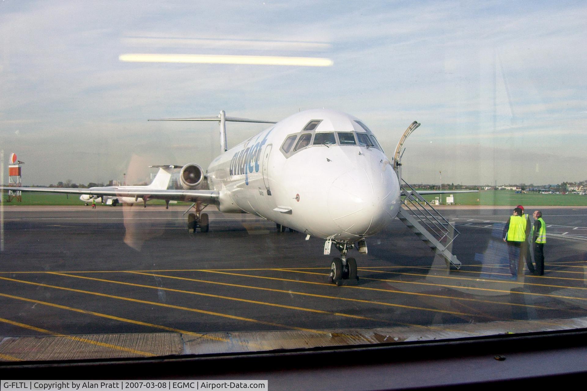 G-FLTL, 1989 McDonnell Douglas MD-83 (DC-9-83) C/N 49790, Parked outside Fire Service control room main apron