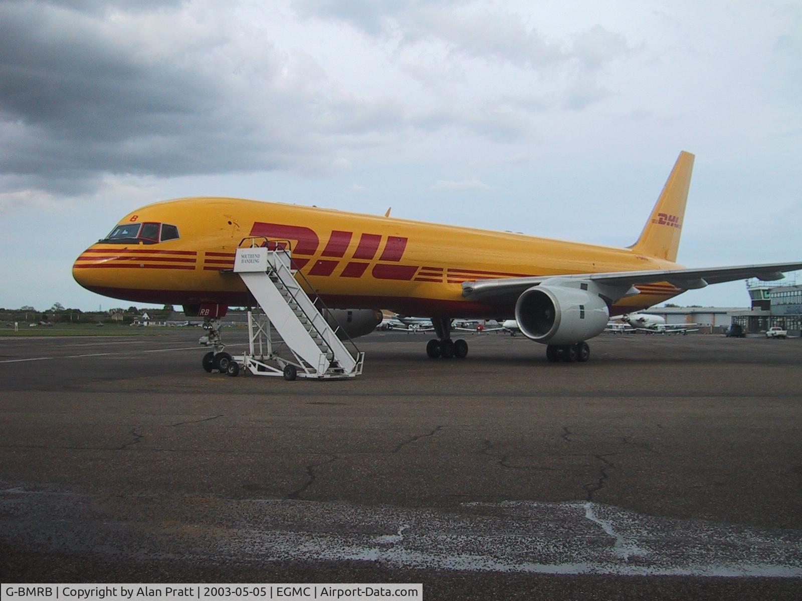 G-BMRB, 1987 Boeing 757-236/SF C/N 23975, on the apron fresh from Air Livery hangar in DHL livery. Had to return to hangar cross bar on H of DHL was missing.