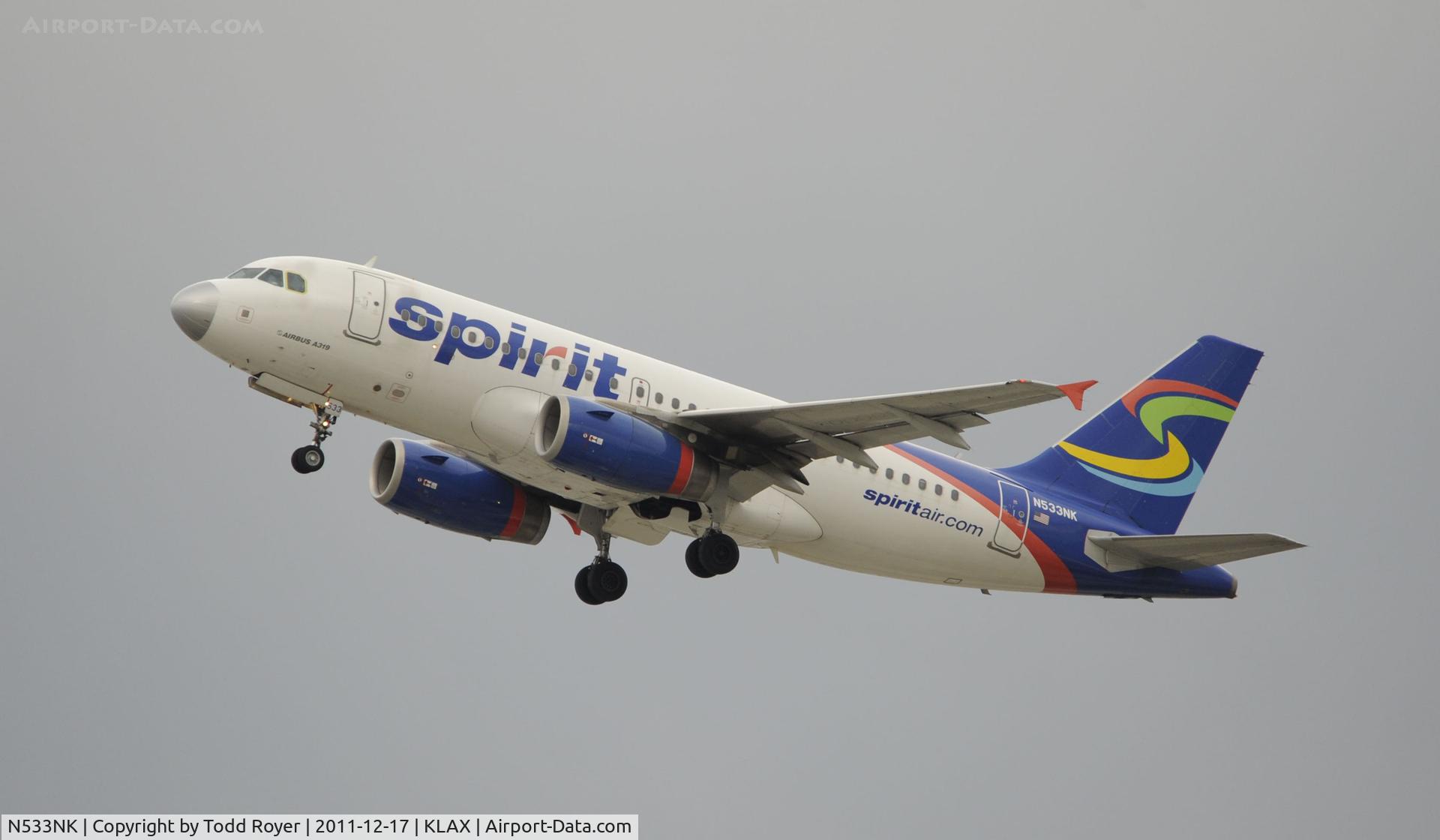 N533NK, 2008 Airbus A319-132 C/N 3393, Departing LAX