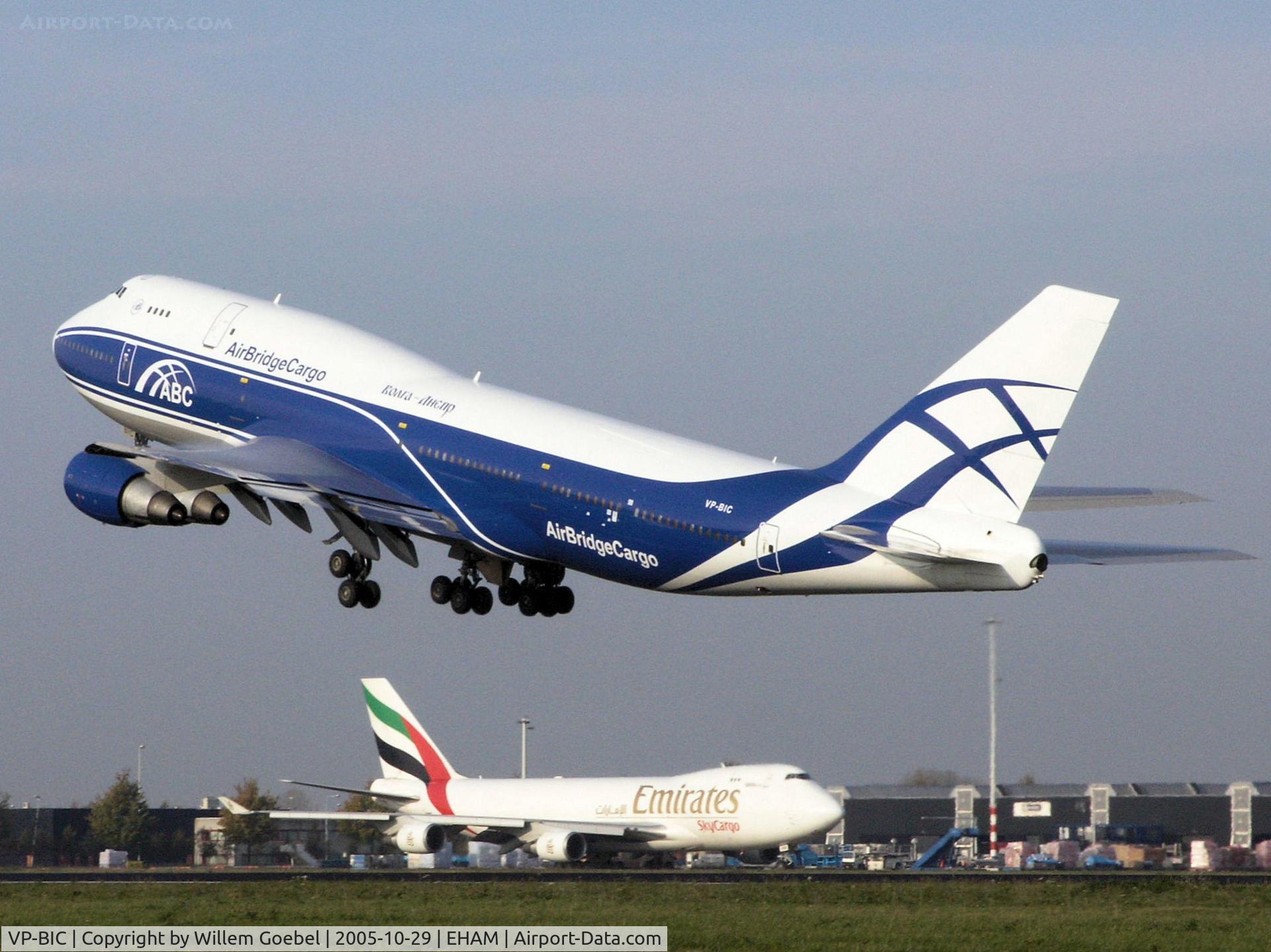 VP-BIC, 1990 Boeing 747-329M/SF C/N 24837/810, Take off from Amsterdam Airport on runway 24