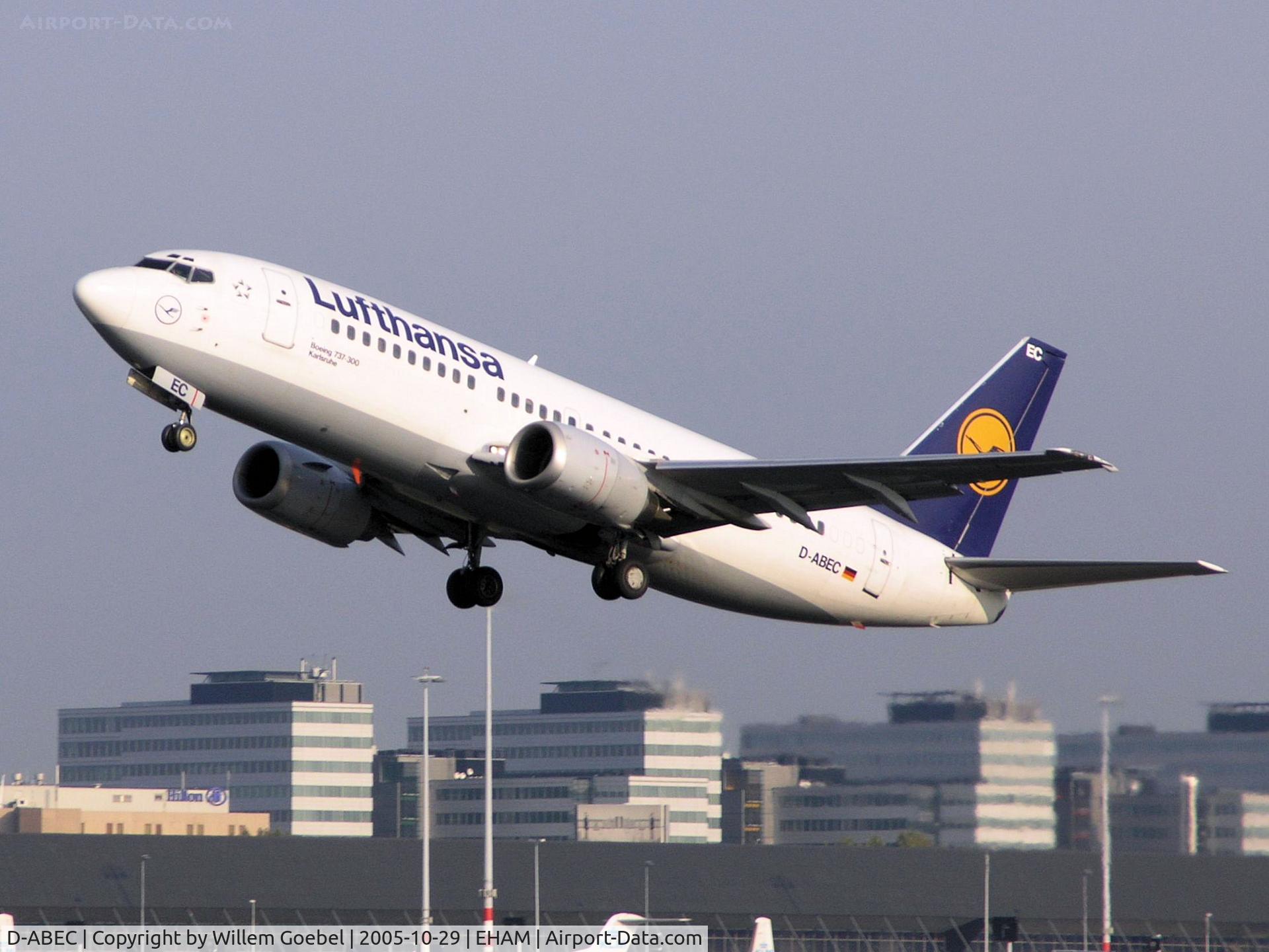 D-ABEC, 1991 Boeing 737-330 C/N 25149, Take off from Amsterdam Airport on runway 24