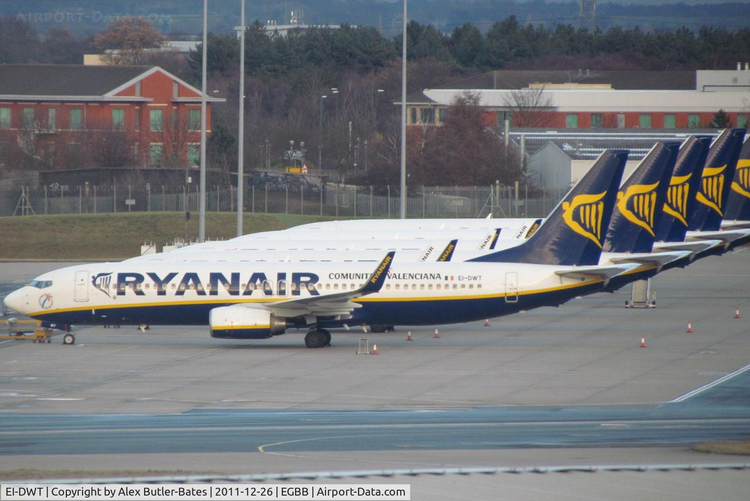 EI-DWT, 2008 Boeing 737-8AS C/N 33626, Parked at BHX for winter along with 8 other ryanair on the 70s and 80s stands.