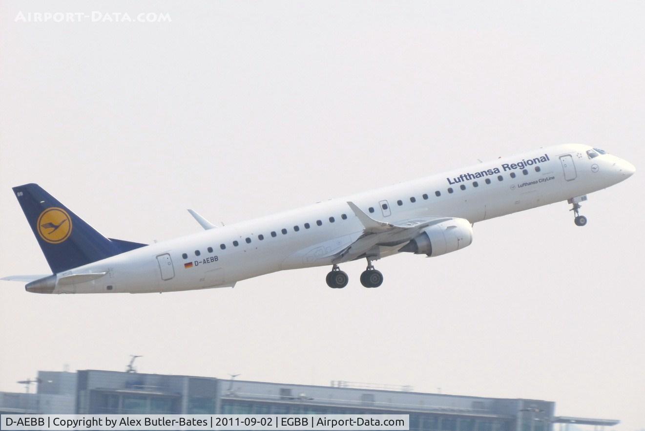 D-AEBB, 2009 Embraer 195LR (ERJ-190-200LR) C/N 19000316, Climbing out to Munich (MUC)