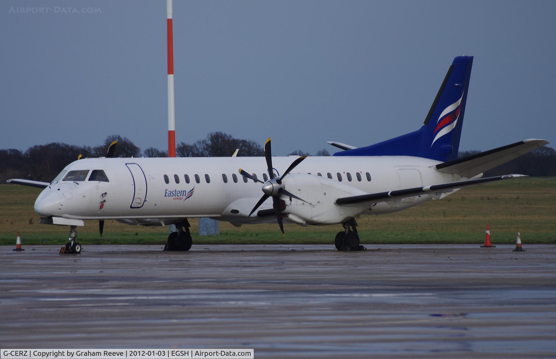G-CERZ, 1997 Saab 2000 C/N 2000-042, Parked at Norwich.