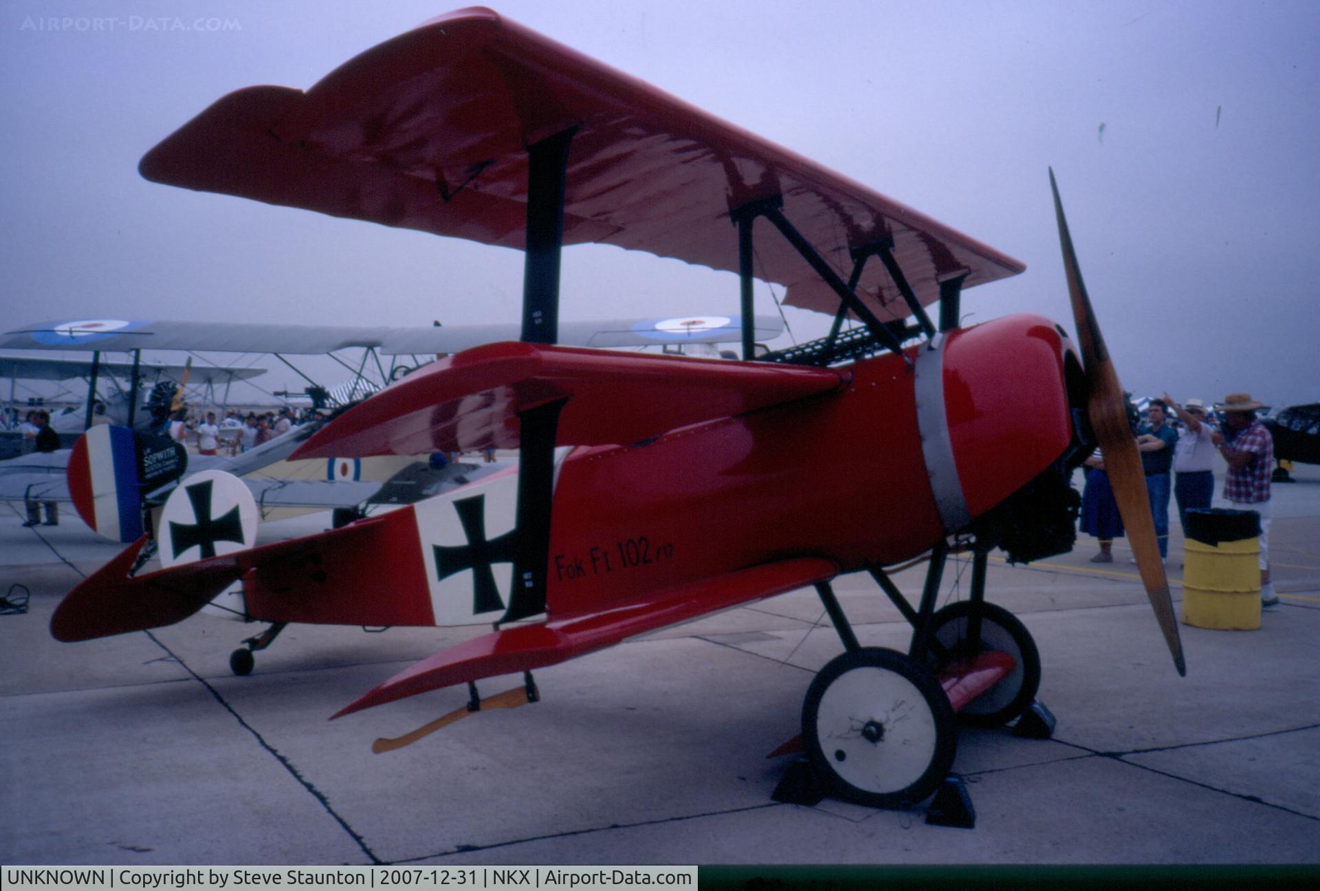 UNKNOWN, Fokker DR1 Triplane C/N Unknown, Taken at NAS Miramar Airshow in 1988 (scan of a slide) - Unknown Aircraft