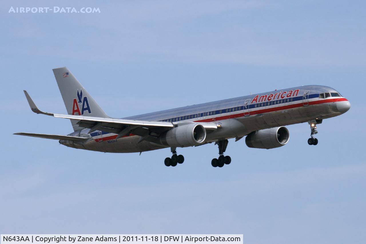 N643AA, 1991 Boeing 757-223 C/N 24601, American Airlines Landing at DFW Airport.