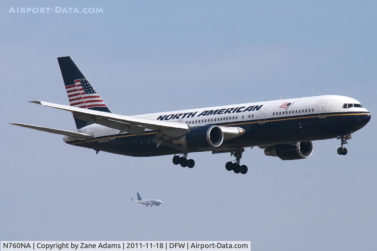 N760NA, 1993 Boeing 767-39H C/N 26257, North American Airlines 767 landing at DFW Airport