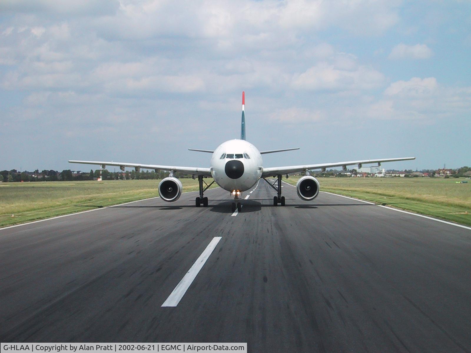G-HLAA, 1977 Airbus A300B4-203(F) C/N 047, Landed RW/06. Stopped awaiting tow to hangar due to tight turn on taxiway.