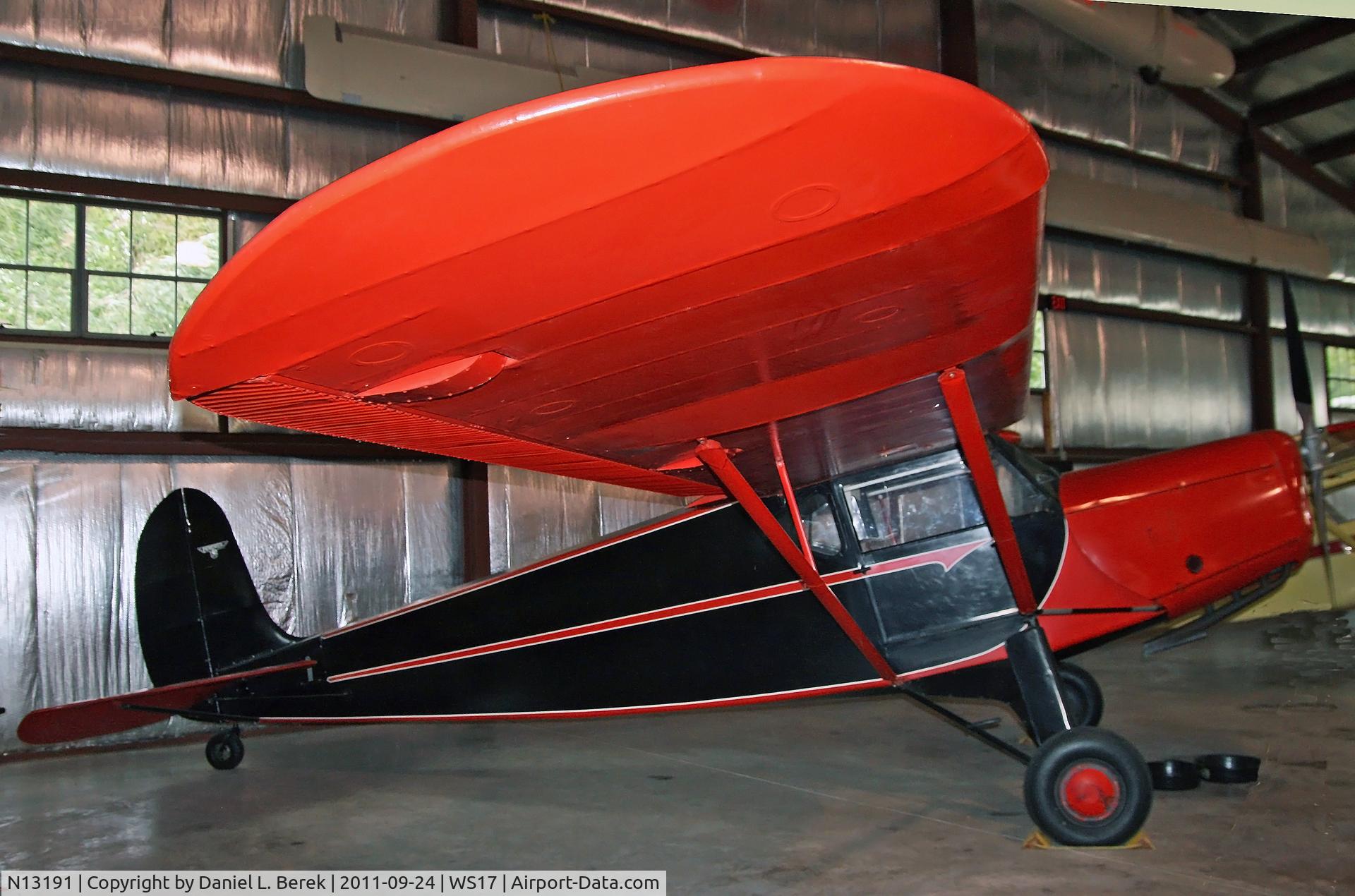 N13191, 1933 Fairchild 24 C8 C/N 2009, This was one of several models of the Fairchild 24; this aircraft featured side-by-side seating for two in an enclosed cabin.