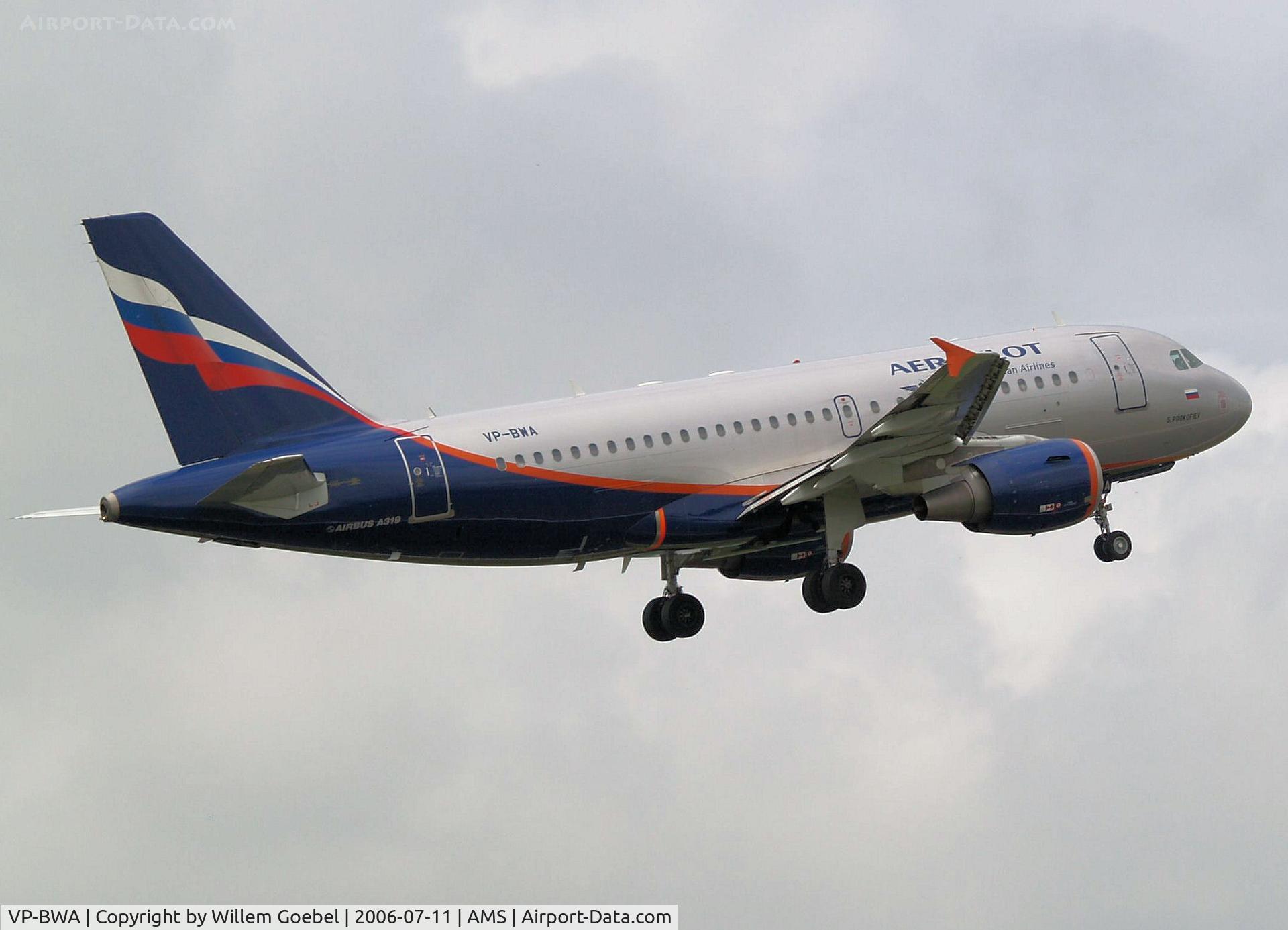 VP-BWA, 2003 Airbus A319-111 C/N 2052, Take off from runway 06 of Amsterdam Airport