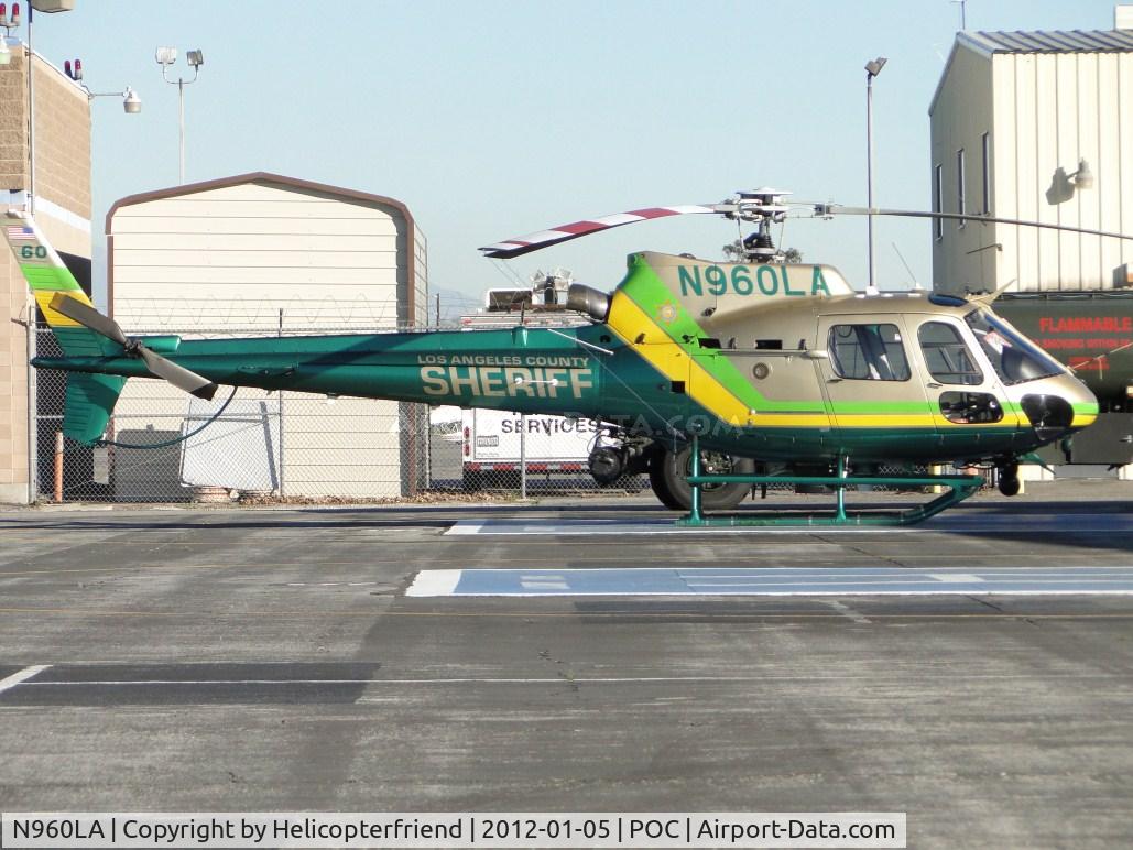 N960LA, Eurocopter AS-350B-2 Ecureuil Ecureuil C/N 7120, Parked on LA Co Air Ops helipad 6 and rotor tied down