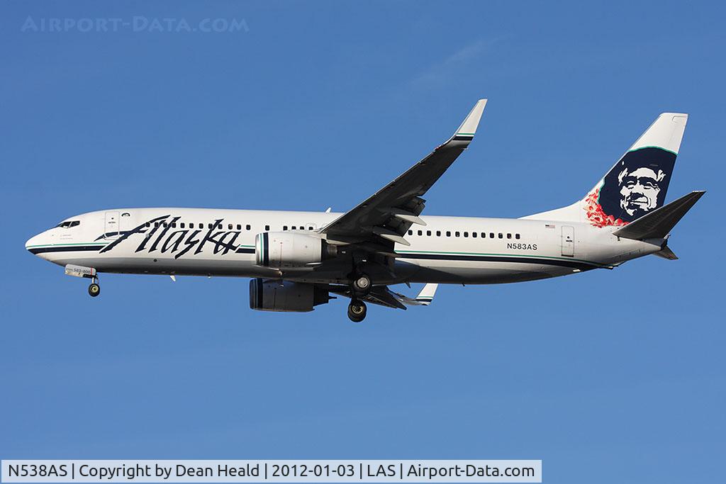 N538AS, 2012 Boeing 737-890 C/N 41188, Alaska Airlines N538AS on short final to RWY 25L.
