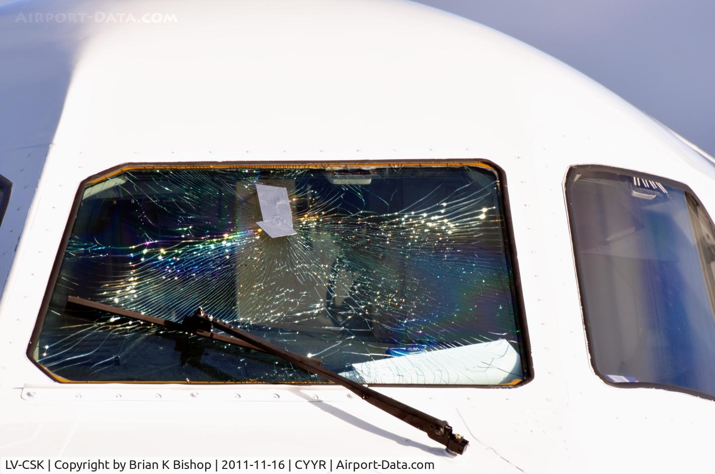 LV-CSK, 1989 Saab 340B C/N 340B-168, Cracked windshield., Duct tape. Red Greene would of been proud