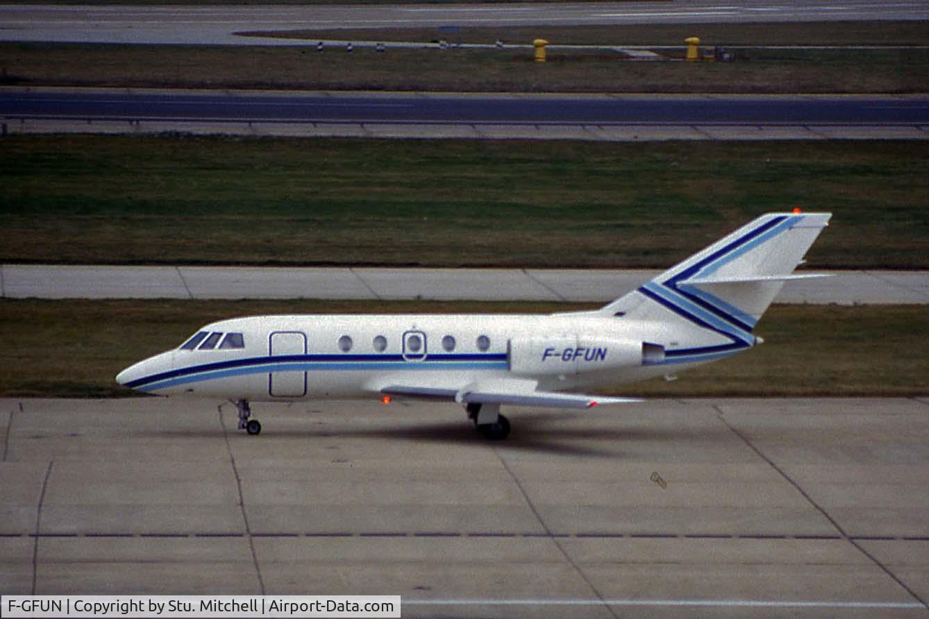 F-GFUN, 1969 Dassault Falcon (Mystere) 20C C/N 162, Seen at Heathrow approx. 1990