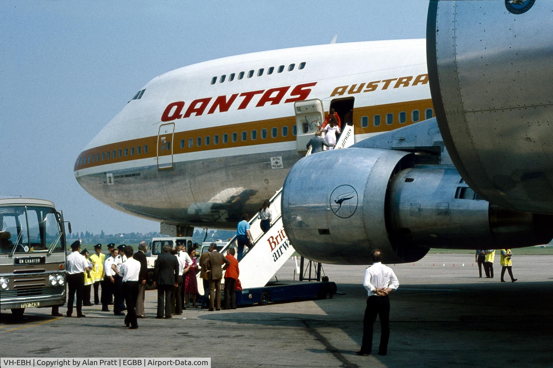 VH-EBH, 1974 Boeing 747-238B C/N 20842, The first B747 to land at Birmingham sometime in the second half of 1970`s.