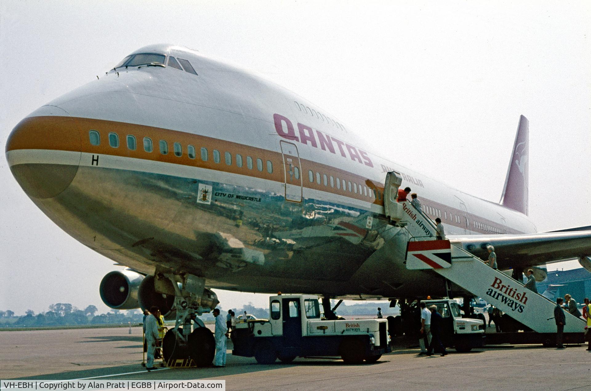 VH-EBH, 1974 Boeing 747-238B C/N 20842, The first B747 to land at Birmingham sometime in the second half of 1970`s.