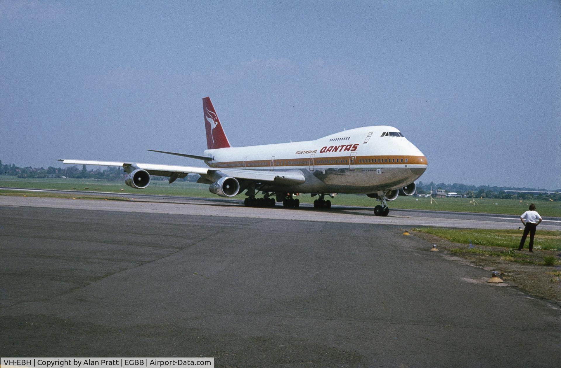 VH-EBH, 1974 Boeing 747-238B C/N 20842, The first B747 to land at Birmingham sometime in the second half of 1970`s.