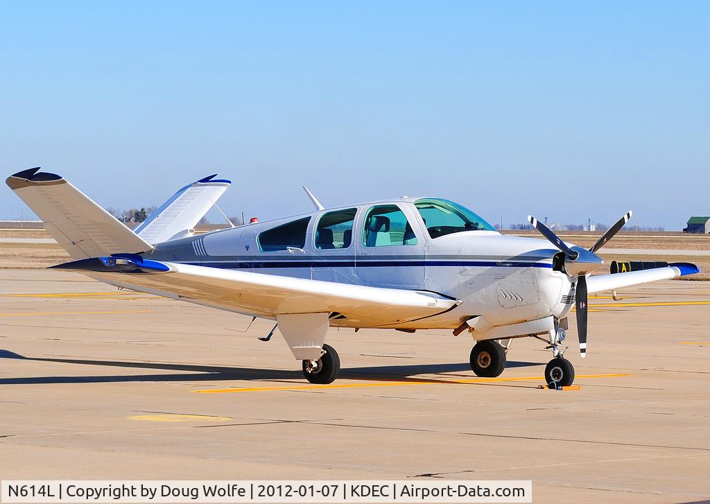 N614L, 1977 Beech V35B Bonanza C/N D-10055, Waiting for service at Decatur, Illinois.  KDEC.