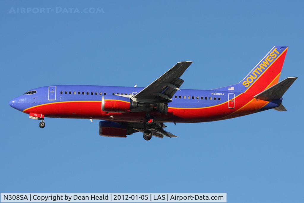 N308SA, 1986 Boeing 737-3Y0 C/N 23498, Southwest Airlines N308SA on short final to RWY 25L.