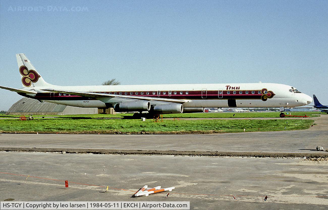 HS-TGY, 1969 Douglas DC-8-63 C/N 46054, Copenhagen Kastrup 11.5.84 Dd to Sterling
Airways.