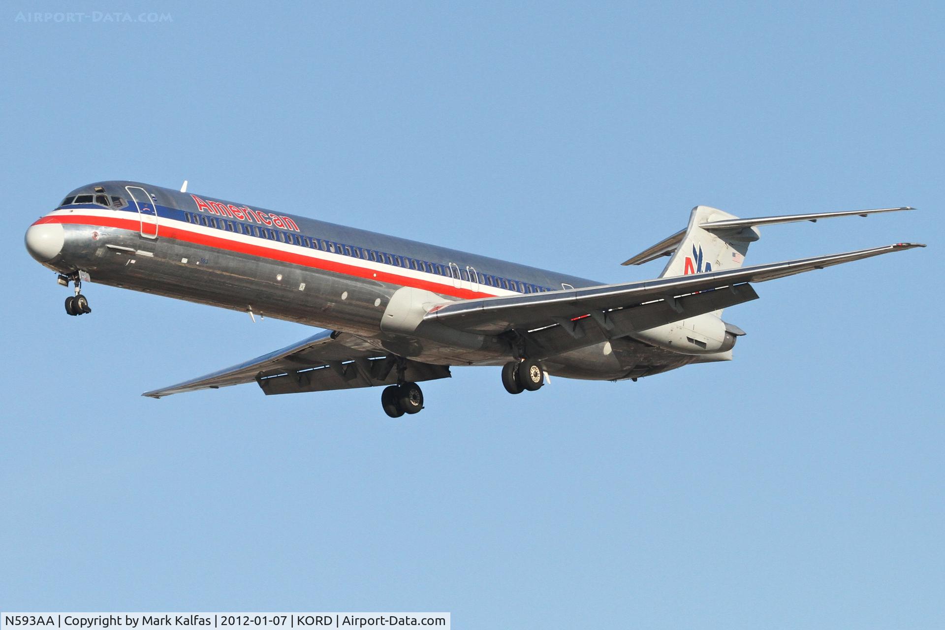 N593AA, 1991 McDonnell Douglas MD-83 (DC-9-83) C/N 53256, American Airlines Mcdonnell Douglas DC-9-83(MD-83), AAL1967 arriving from KLAS, RWY 28 approach KORD.