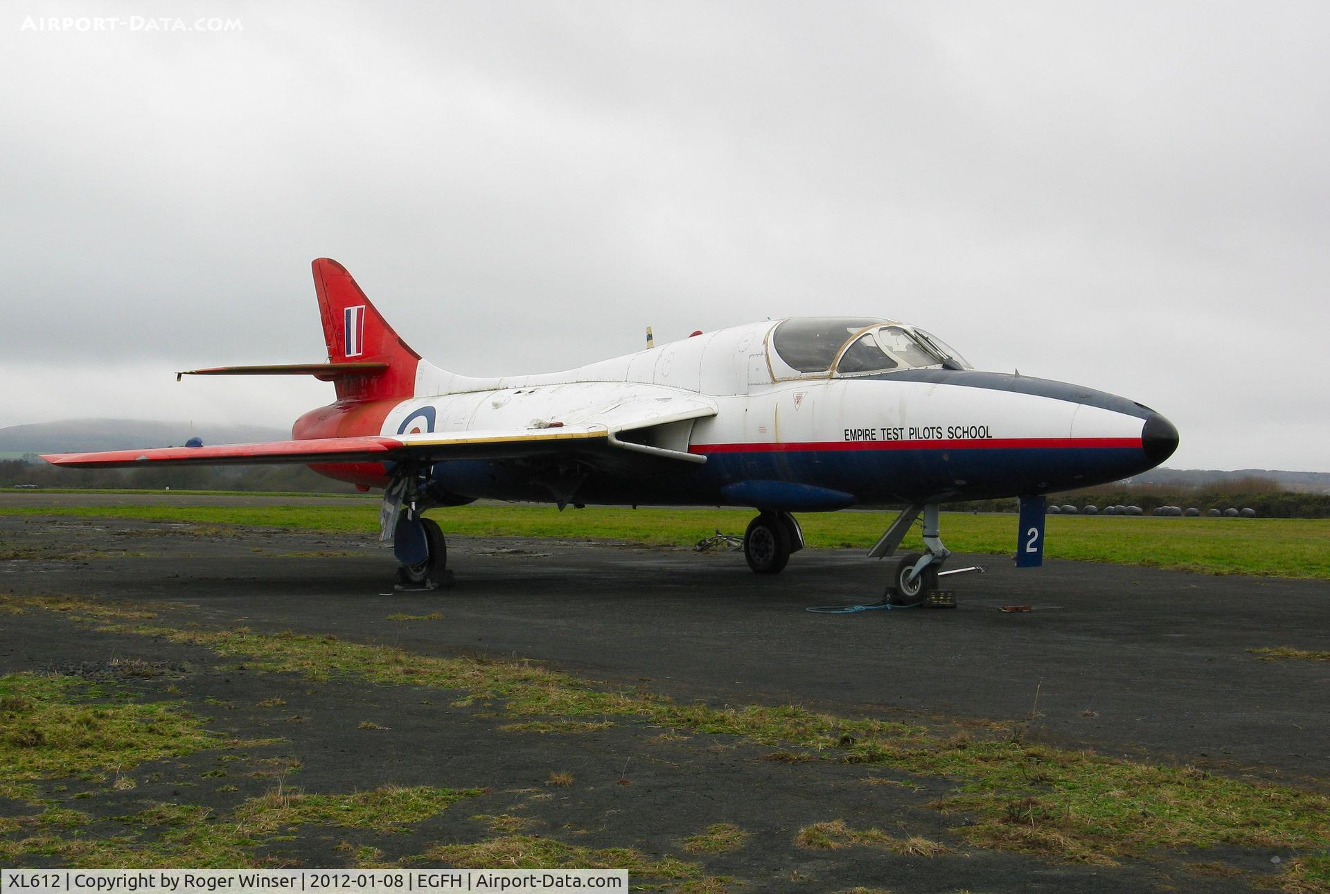 XL612, 1958 Hawker Hunter T.7 C/N 41H-695346, Hunter Flying Ltd's former Empire Test Pilots School aircraft delivered by road and assembled at the airport on 8th January 2012.