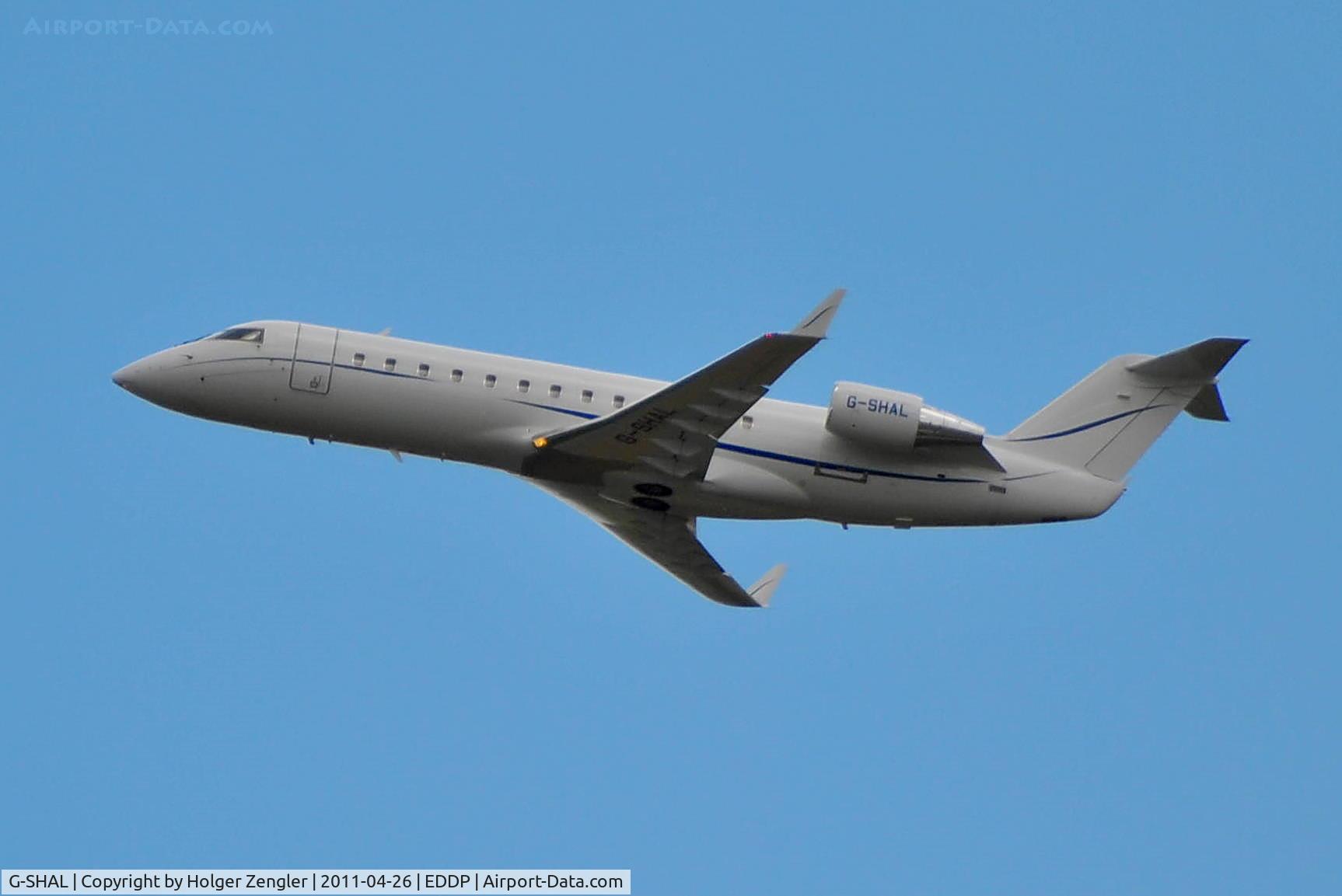 G-SHAL, 2006 Bombardier Challenger 850 (CL-600-2B19) C/N 8066, Leaving LEJ westbound.....