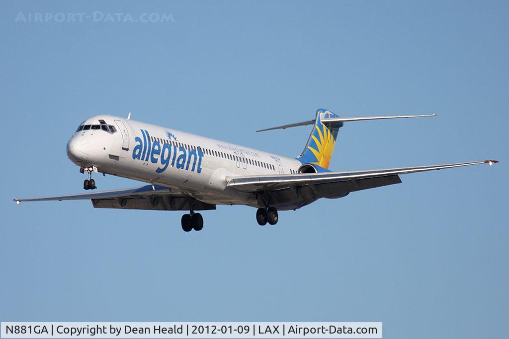 N881GA, 1988 McDonnell Douglas MD-83 (DC-9-83) C/N 49708, Allegiant Air N881GA (FLT AAY301) from Billings Logan Intl (KBIL) on short final to RWY 25L.