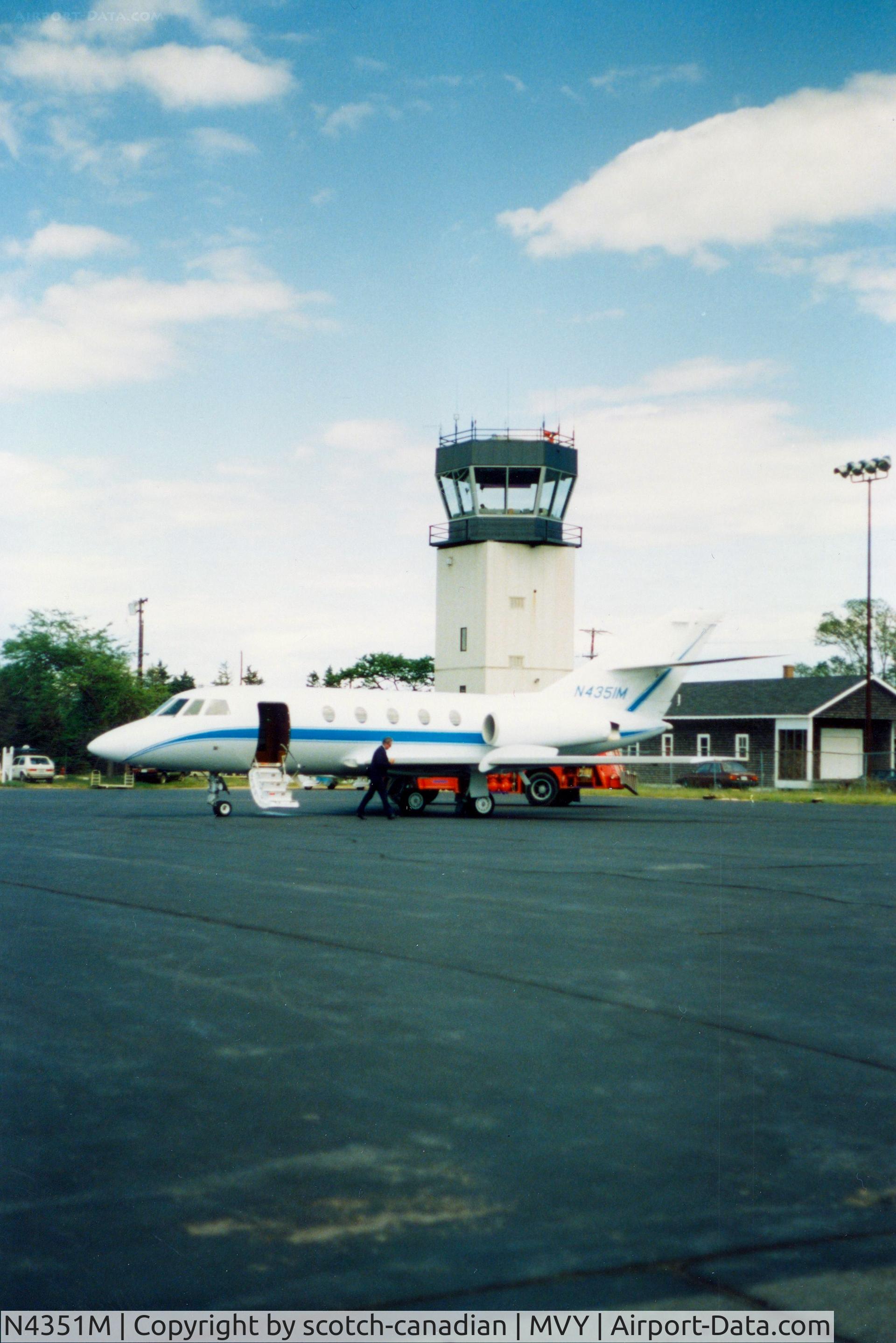 N4351M, 1965 Dassault Falcon 20C C/N 11, 1965 Dassault-brequet Falcon 20 N4351M at Martha's Vineyard Airport, Vineyard Haven, MA - July 1986